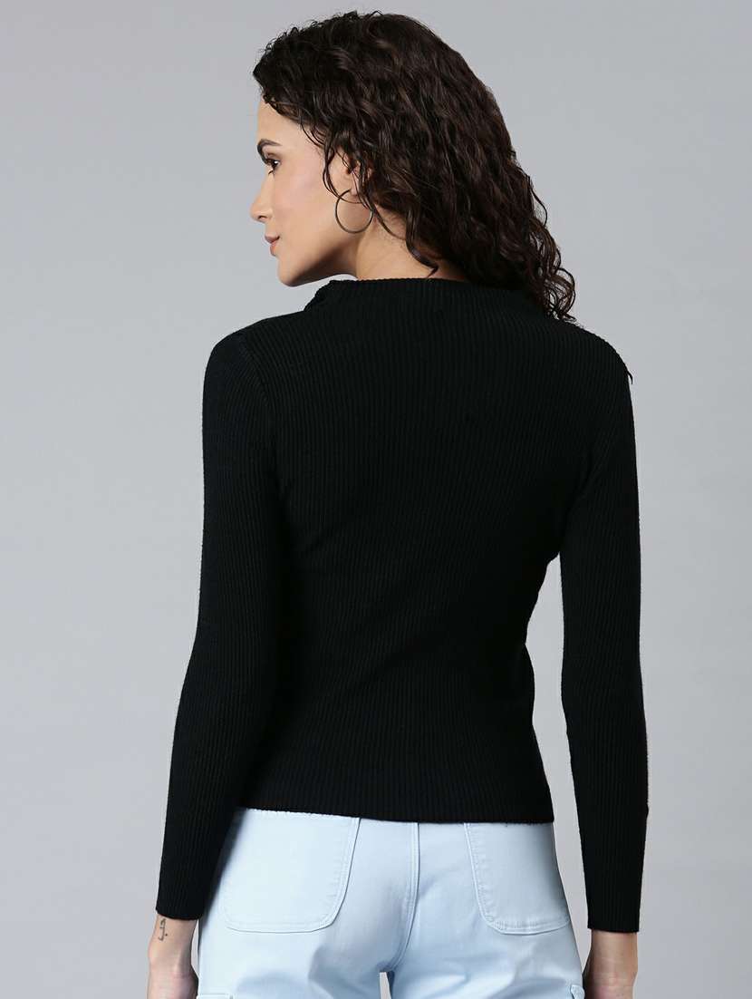 black solid mock neck regular fit  top - 20249461 -  Standard Image - 2