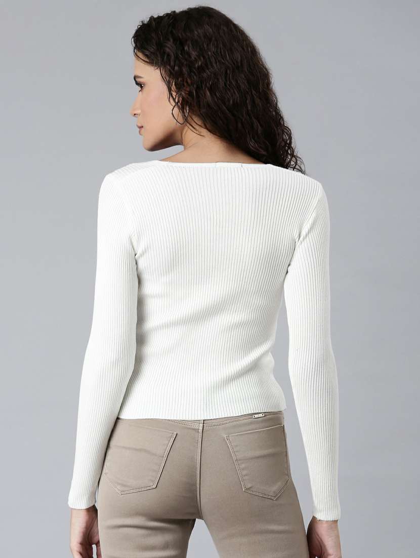 white scoop neck acrylic women's casual top - 20249462 -  Standard Image - 2