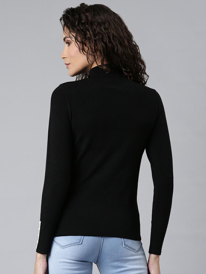 high neck full sleeve acrylic black women's casual top - 20249464 - Standard Image - 2