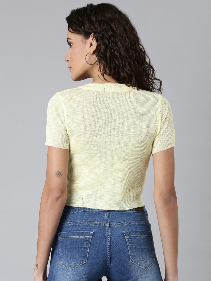 women's round neck yellow acrylic crop top - 20249465 - Standard Image - 2