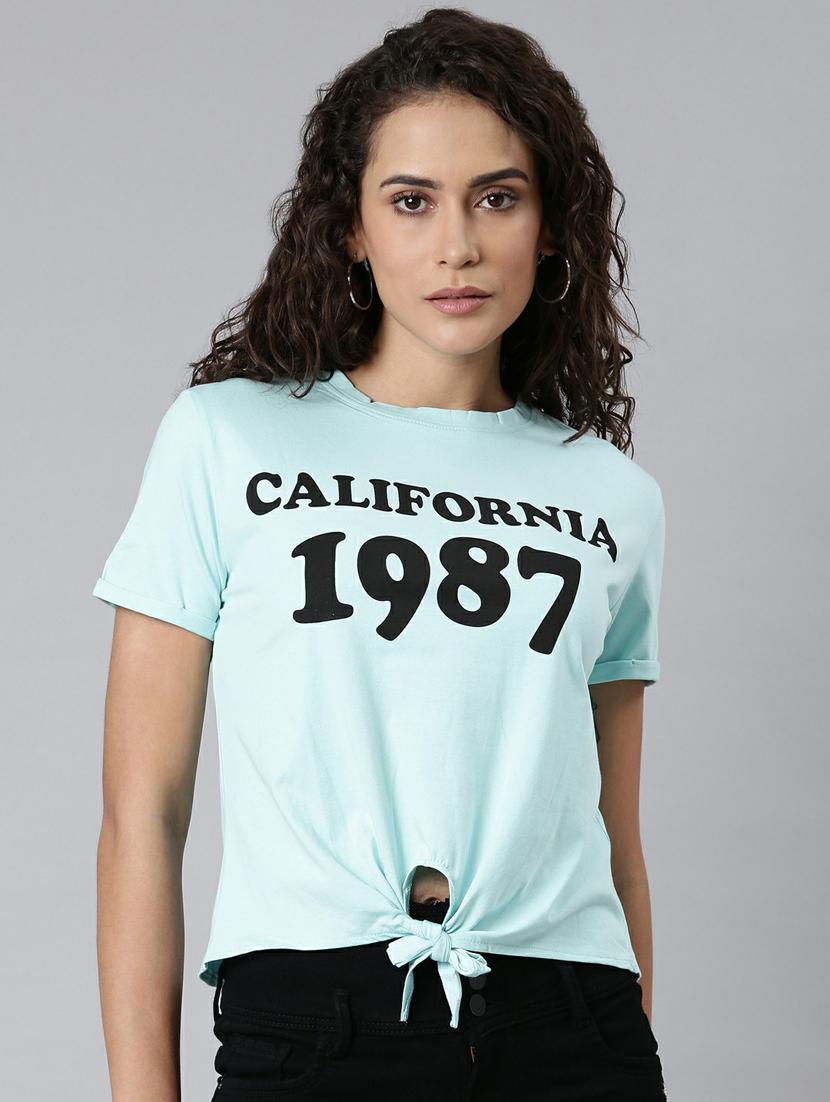 light blue typographic print regular fit top - 20249468 - Zoom Image - 0
