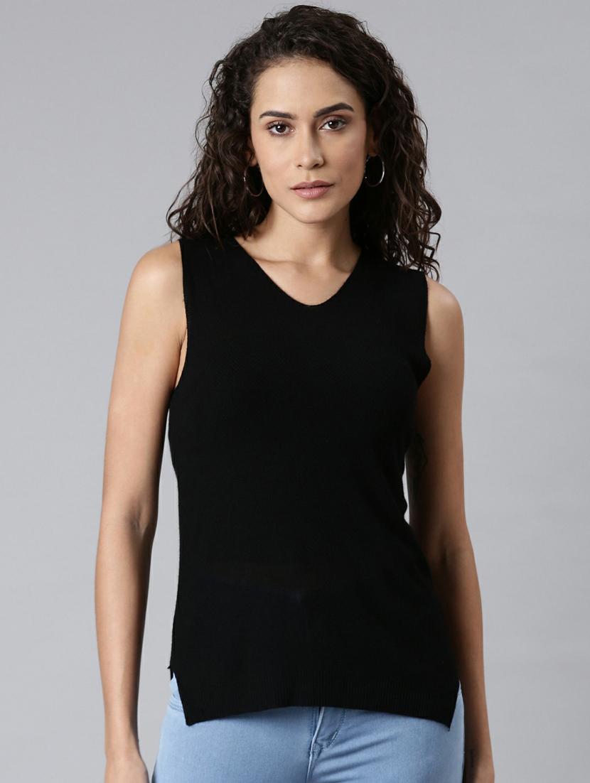 women's solid black acrylic regular top - 20249470 -  Zoom Image - 0