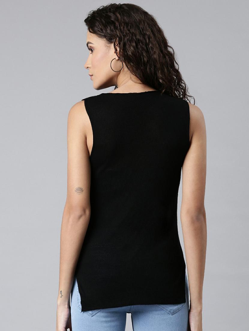 women's solid black acrylic regular top - 20249470 - Standard Image - 2