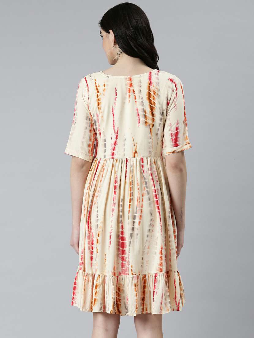 beige tie & dyed fit & flare dress - 20249514 -  Standard Image - 2