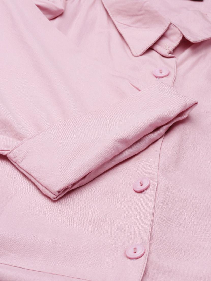 pink solid short sleeves a-line dress with belt - 20249519 - Standard Image - 7