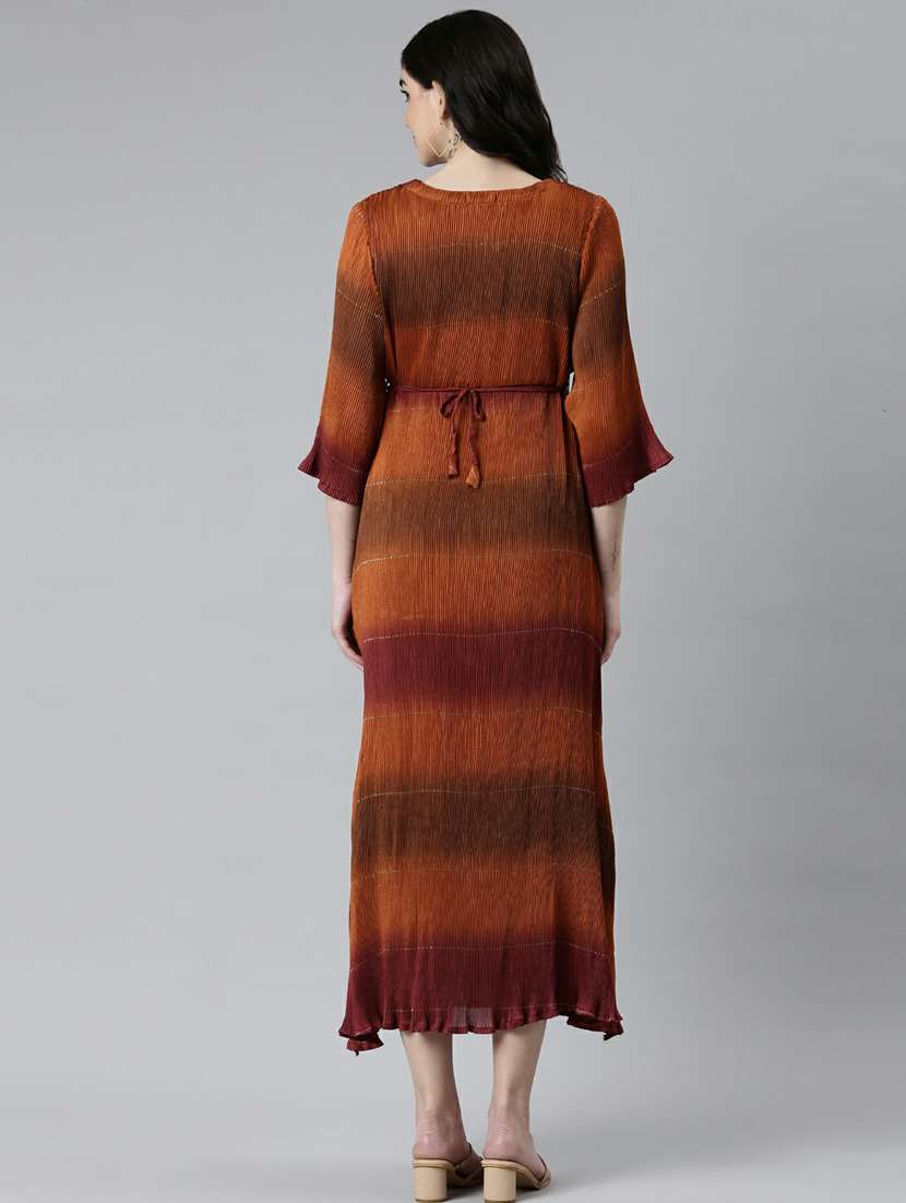 brown ombre print round neck a-line dress - 20249523 - Standard Image - 2