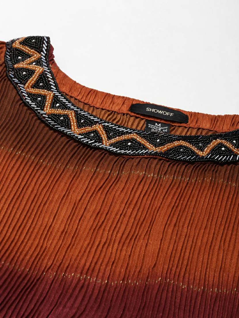 brown ombre print round neck a-line dress - 20249523 - Standard Image - 7