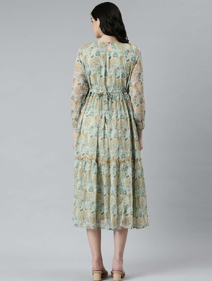 green floral fit & flare ethnic dress - 20249524 -  Standard Image - 2