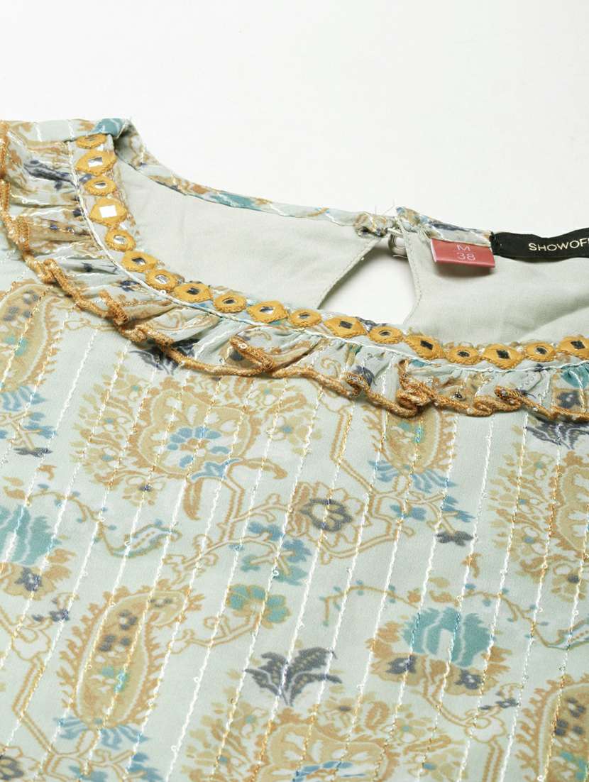 green floral fit & flare ethnic dress - 20249524 -  Standard Image - 7