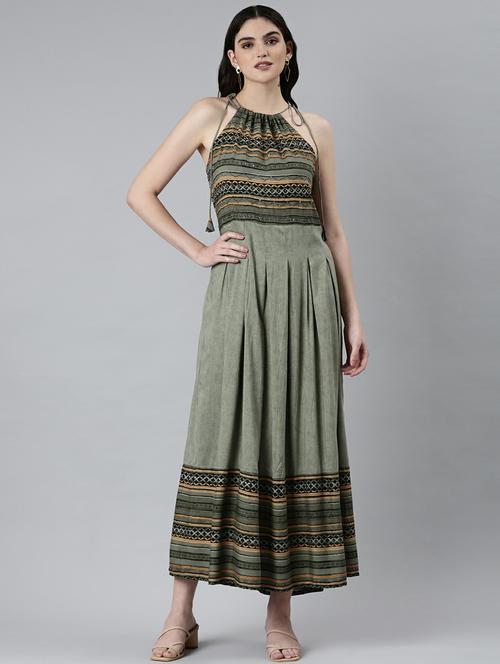 olive block print maxi dress - 20249527 -  Standard Image - 0