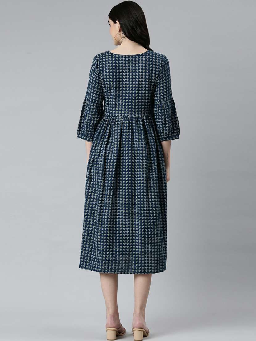 navy blue geometric fit & flare dress - 20249529 -  Standard Image - 2