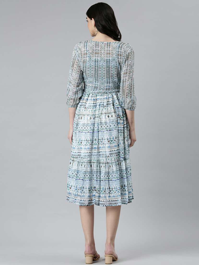 blue printed fit & flare dress - 20249546 -  Standard Image - 2