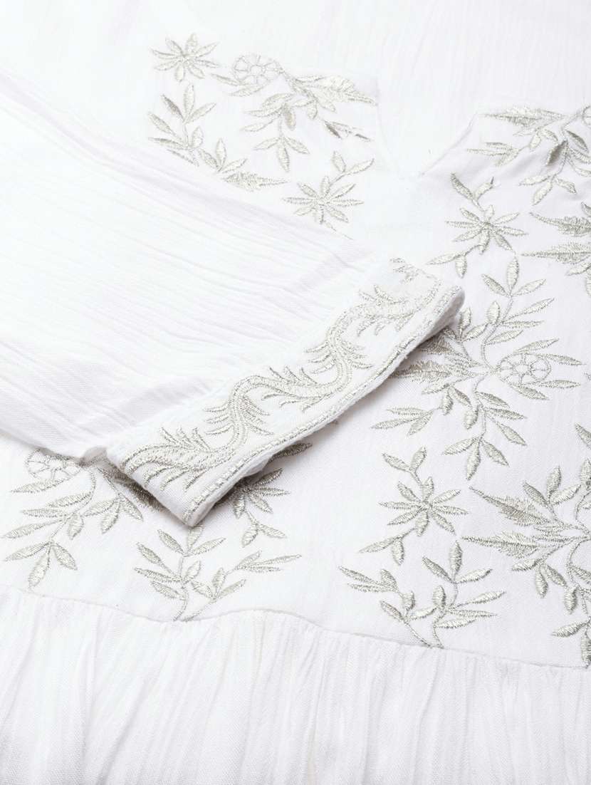 white floral embroidred fit & flare ethnic dress - 20249552 -  Standard Image - 7