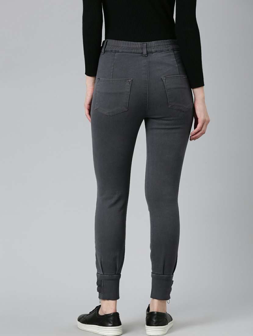 women grey plain jogger fit jeans - 20249582 -  Standard Image - 2