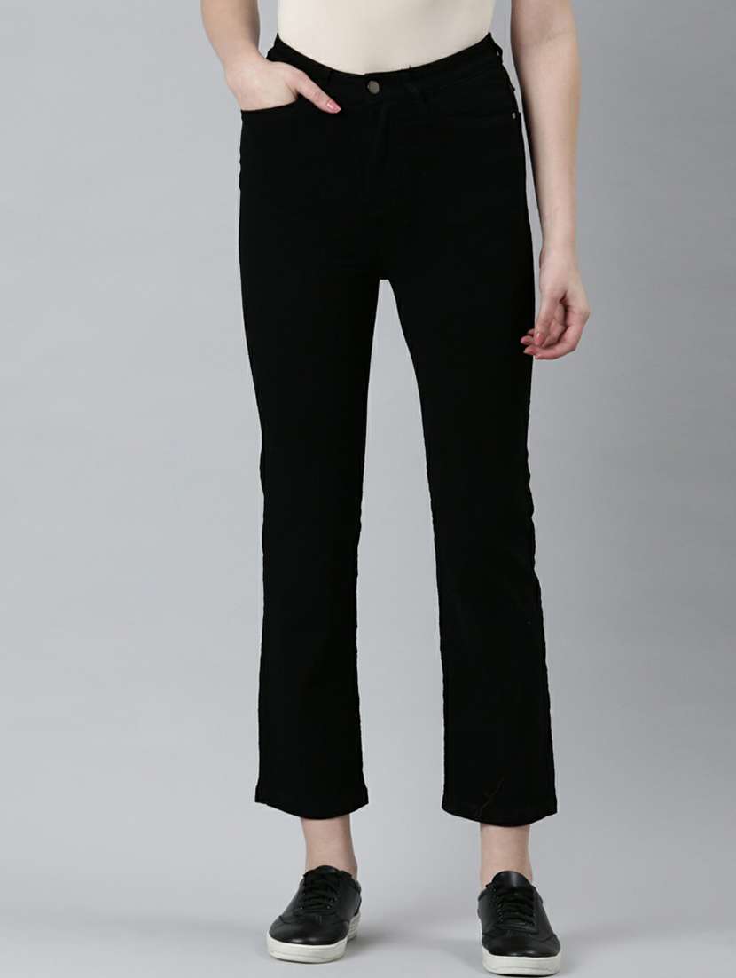 showoff women's high-rise stretchable regular black mom fit jeans