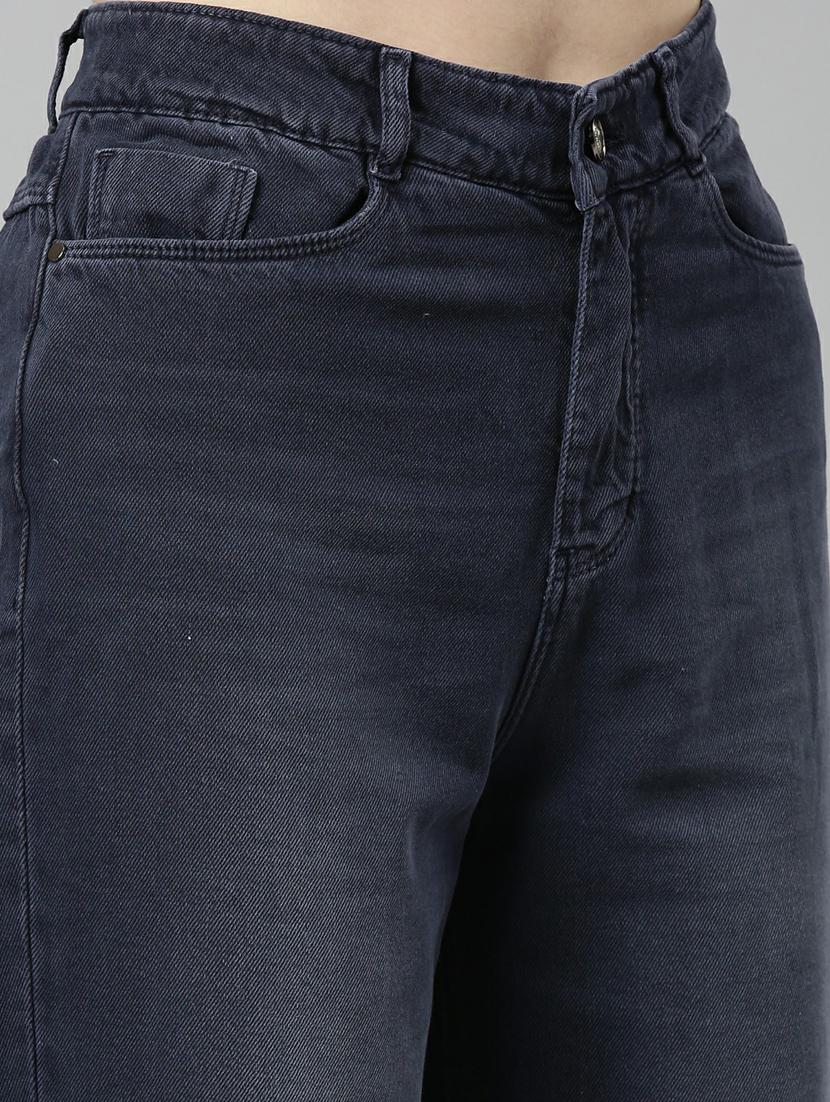 showoff women's high-rise stretchable regular navy blue wide leg jeans - 20249631 - Standard Image - 7