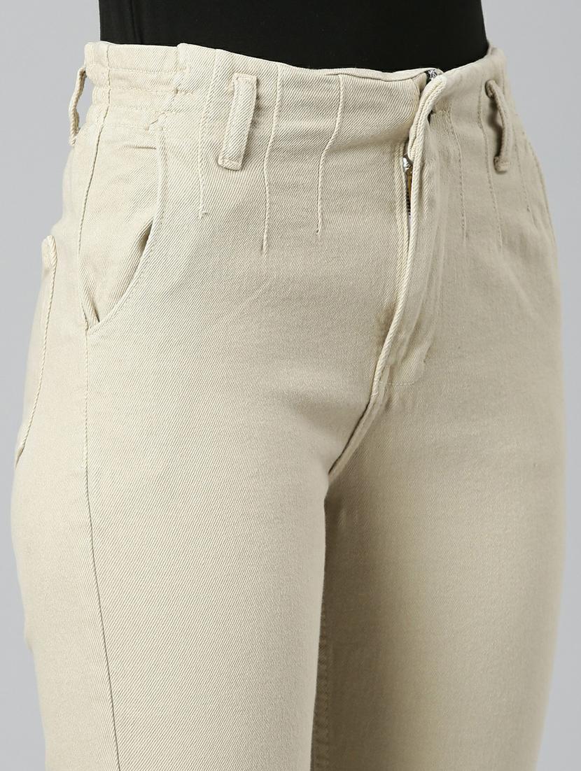 showoff women's high-rise clean look non stretchable beige regular fit jeans - 20249760 - Standard Image - 7