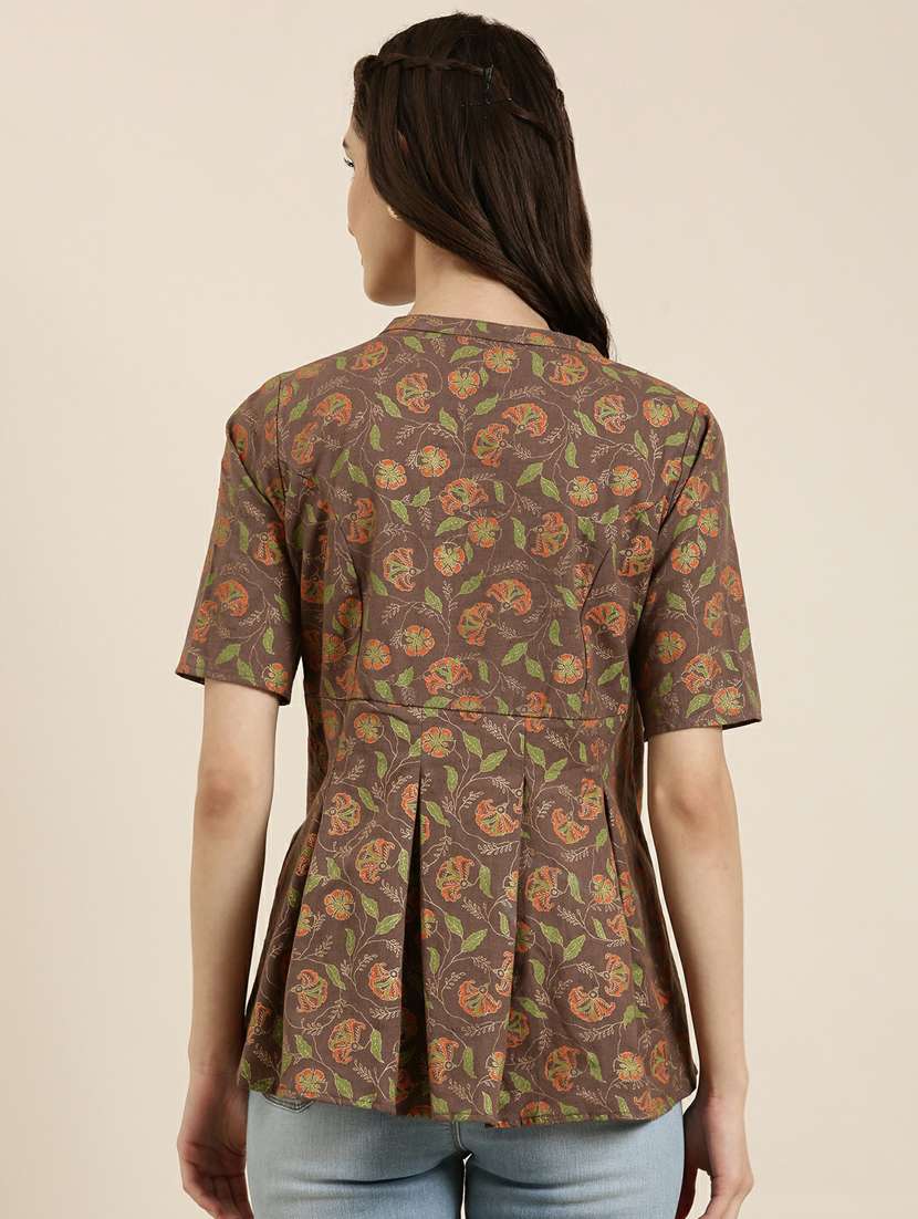 women mandarin collar floral  a-line top - 20251193 -  Standard Image - 2