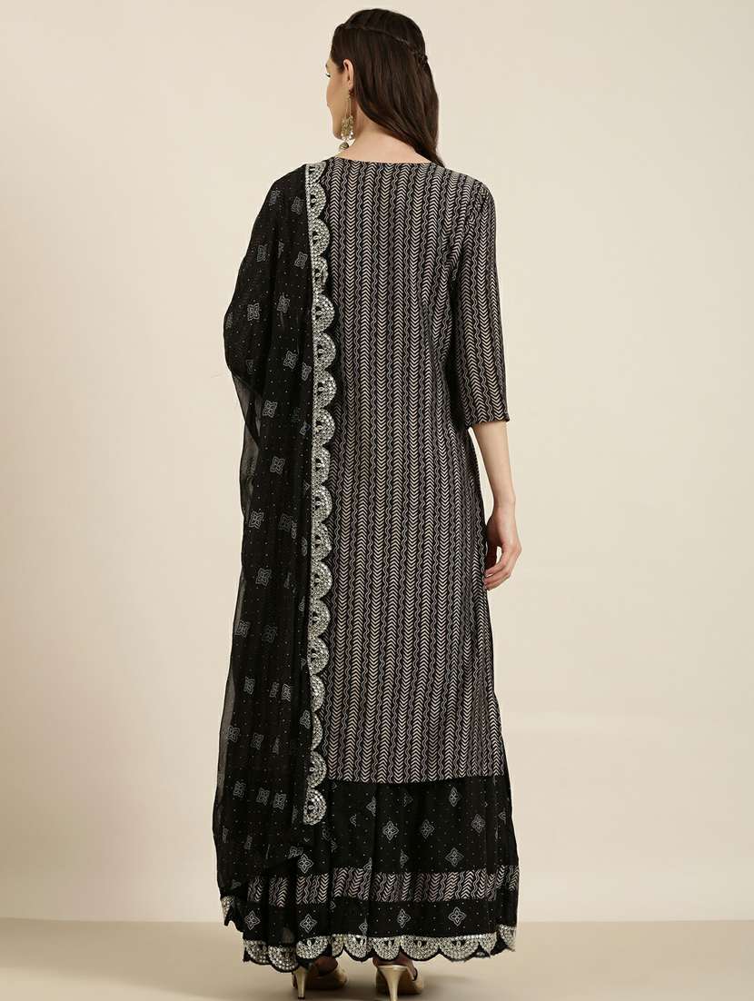 women black printed kurta skirt set with dupatta - 20251234 -  Standard Image - 2