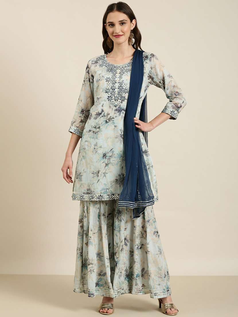 women floral printed kurta sharara set with dupatta