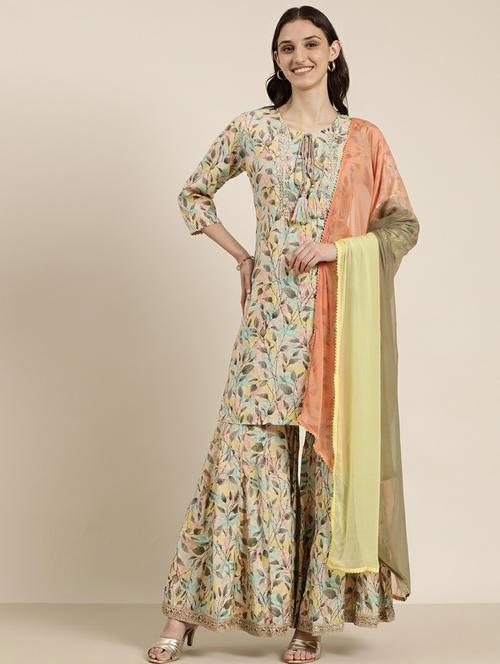 women printed kurta sharara set with dupatta - 20251270 - Standard Image - 0