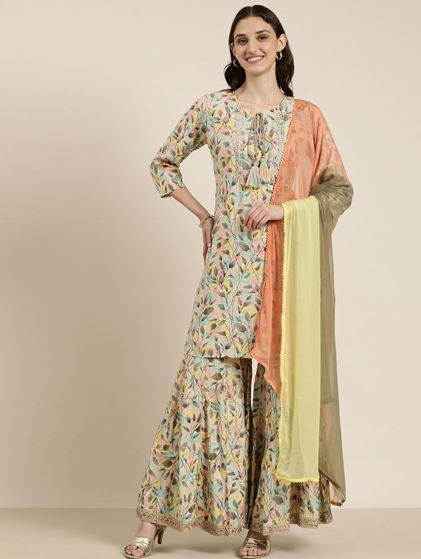 women printed kurta sharara set with dupatta - 20251270 - Zoom Image - 0