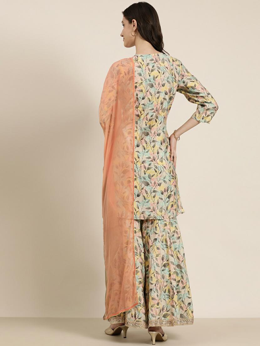women printed kurta sharara set with dupatta - 20251270 - Standard Image - 2