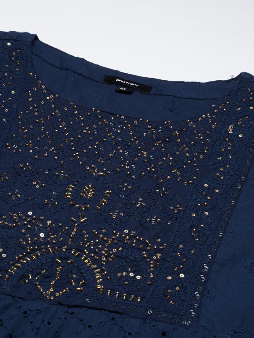 women navy blue kurta palazzo set with dupatta - 20251283 - Standard Image - 7