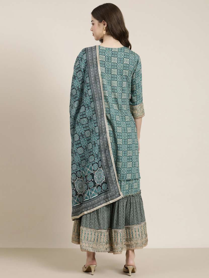 women printed kurta sharara set with dupatta - 20251296 - Standard Image - 2
