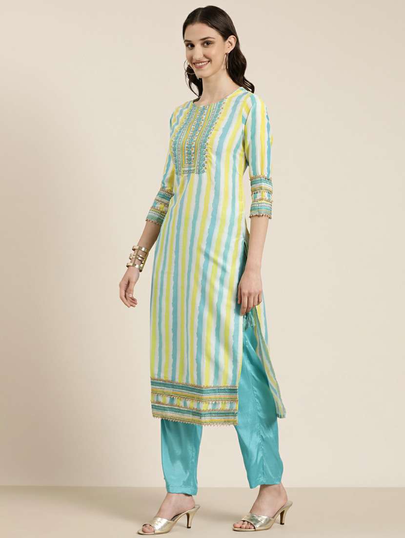 women stripes kurta pant set with dupatta - 20251301 -  Standard Image - 2
