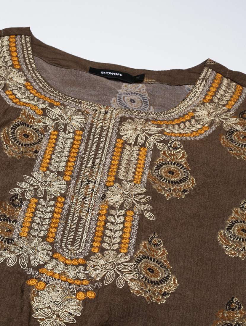 women brown printed kurta palazzo set with dupatta - 20251305 -  Standard Image - 7