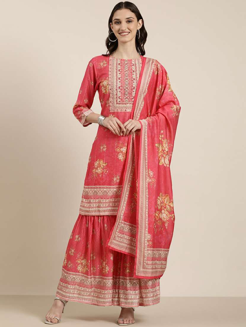 women floral kurta sharara set with dupatta