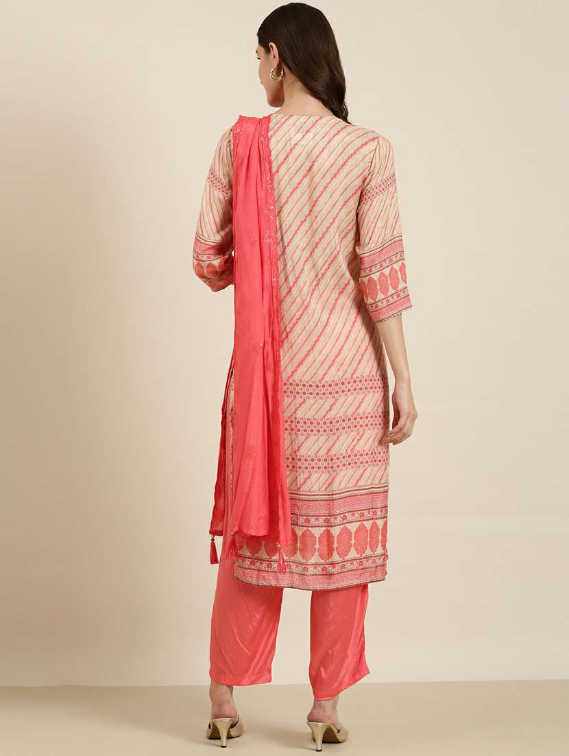 women leheriya round neck kurta pant set with dupatta - 20251332 -  Standard Image - 2