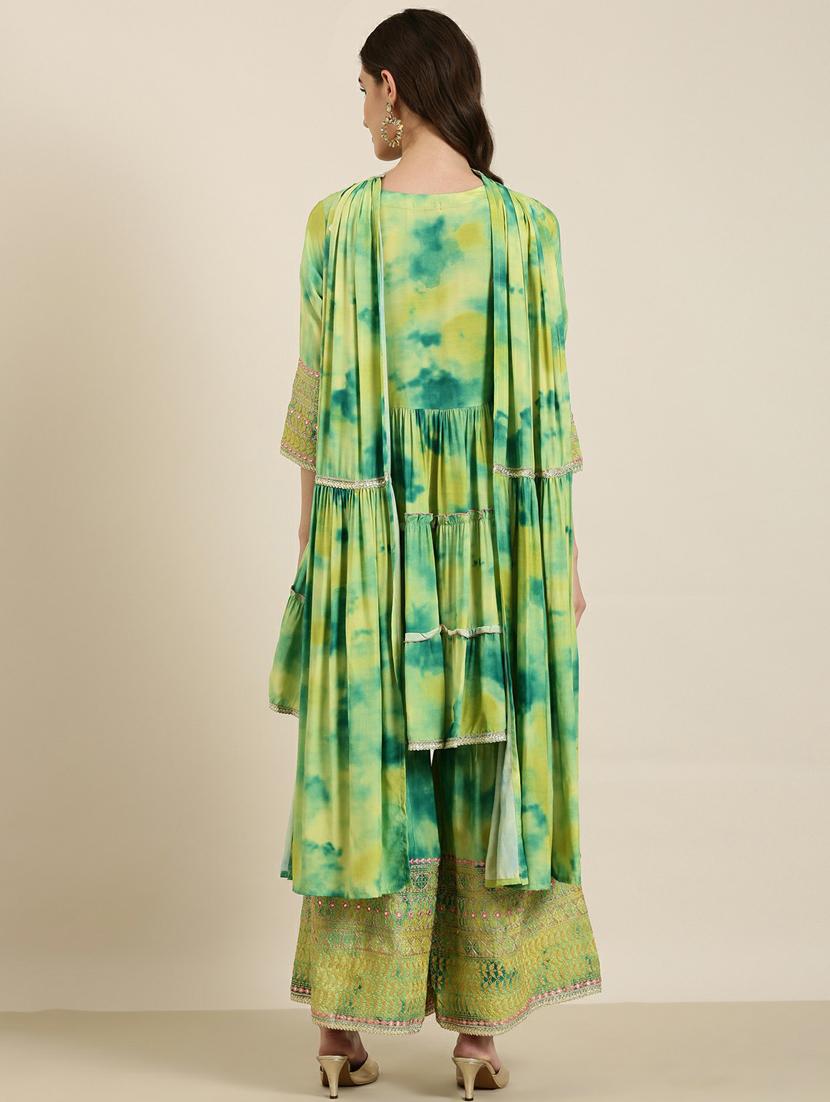 women tie & dye kurta sharara set with dupatta - 20251334 - Standard Image - 2
