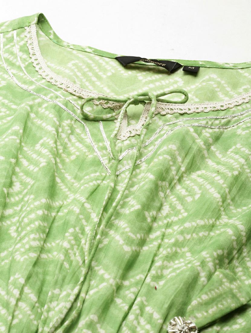 women green printed tie-up neck kaftan set - 20251398 - Standard Image - 7