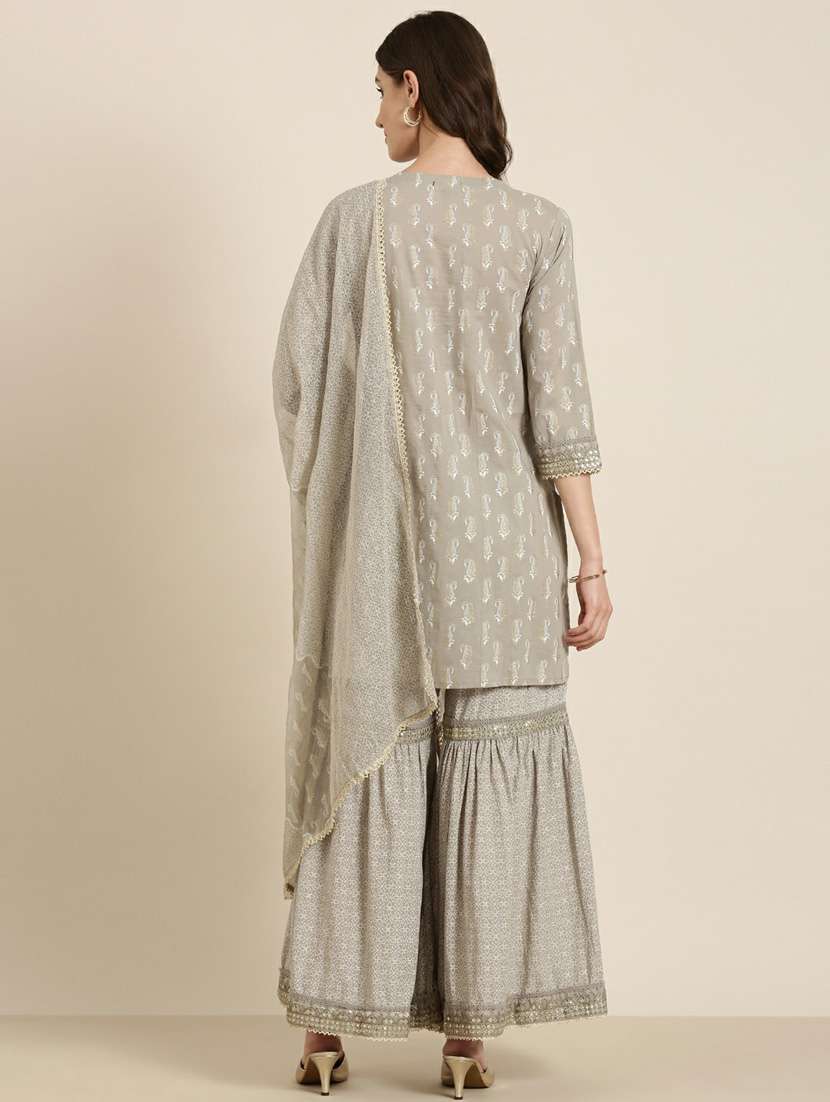 women paisley round neck kurta sharara set with dupatta - 20251412 -  Standard Image - 2