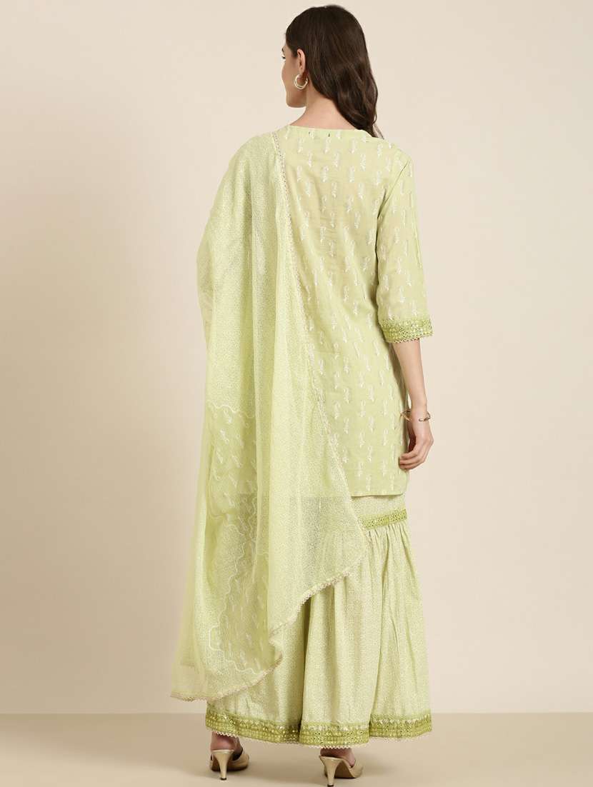 women paisley round neck kurta sharara set with dupatta - 20251423 -  Standard Image - 2