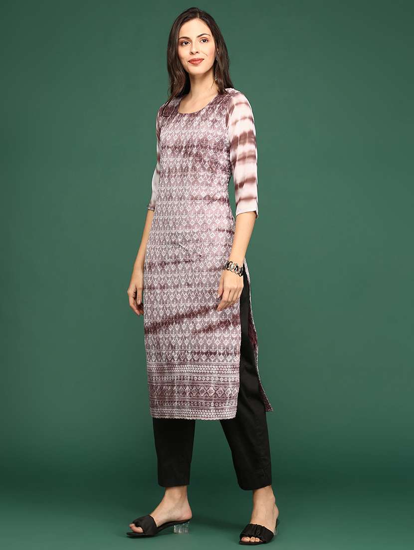 women's mauve round neck straight kurta - 20252223 -  Standard Image - 2