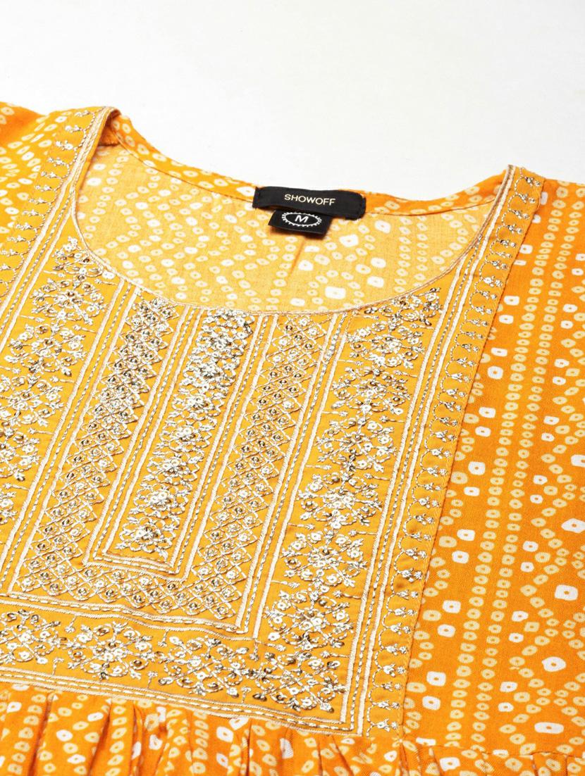 women's mustard round neck anarkali kurta - 20252236 - Standard Image - 7