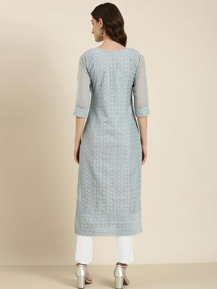women's grey notch neck straight kurta - 20252246 -  Standard Image - 2