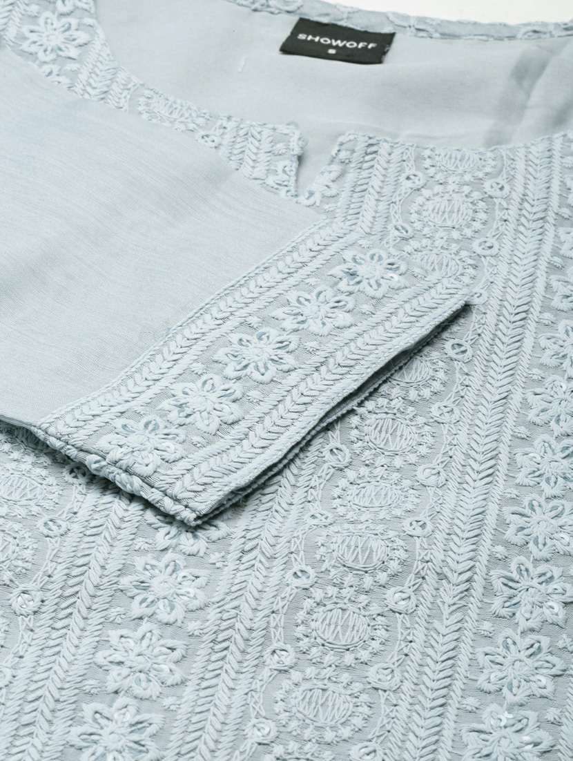 women's grey notch neck straight kurta - 20252246 -  Standard Image - 7