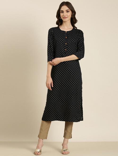 women's black round neck straight kurta - 20252248 - Standard Image - 0