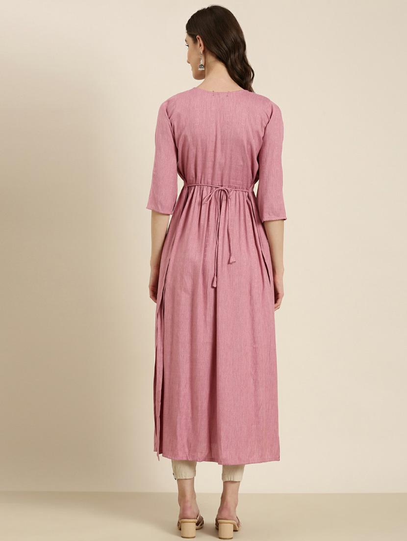 women's pink round neck flared kurta - 20252250 - Standard Image - 2