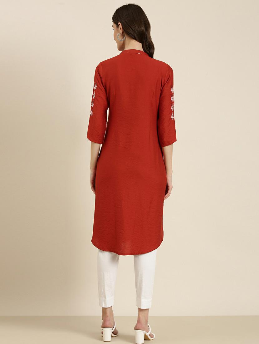 women's rust mandarin neck straight kurta - 20252254 - Standard Image - 2