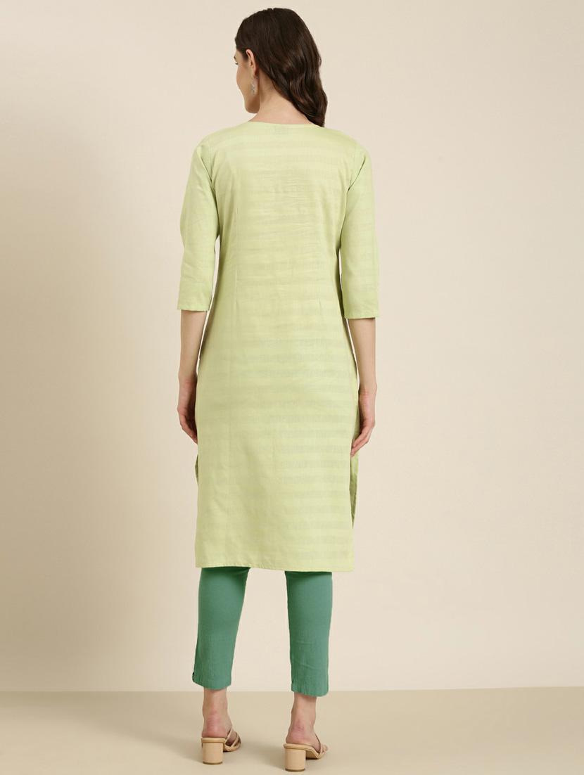 women's lime green round neck straight kurta - 20252258 - Standard Image - 2