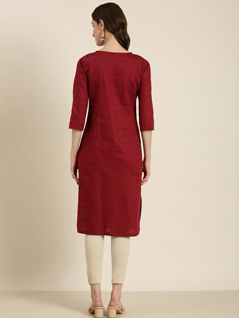 women's maroon round neck straight kurta - 20252260 - Standard Image - 2
