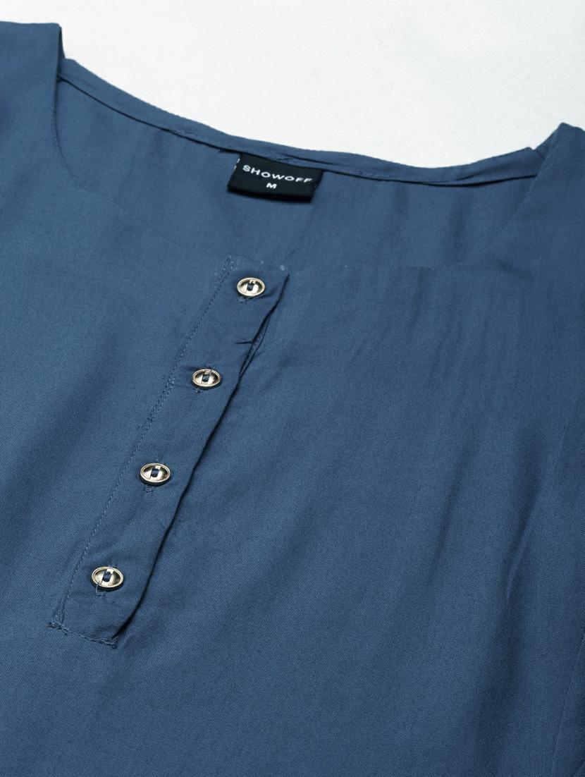 women's blue round neck straight kurta - 20252263 - Standard Image - 7