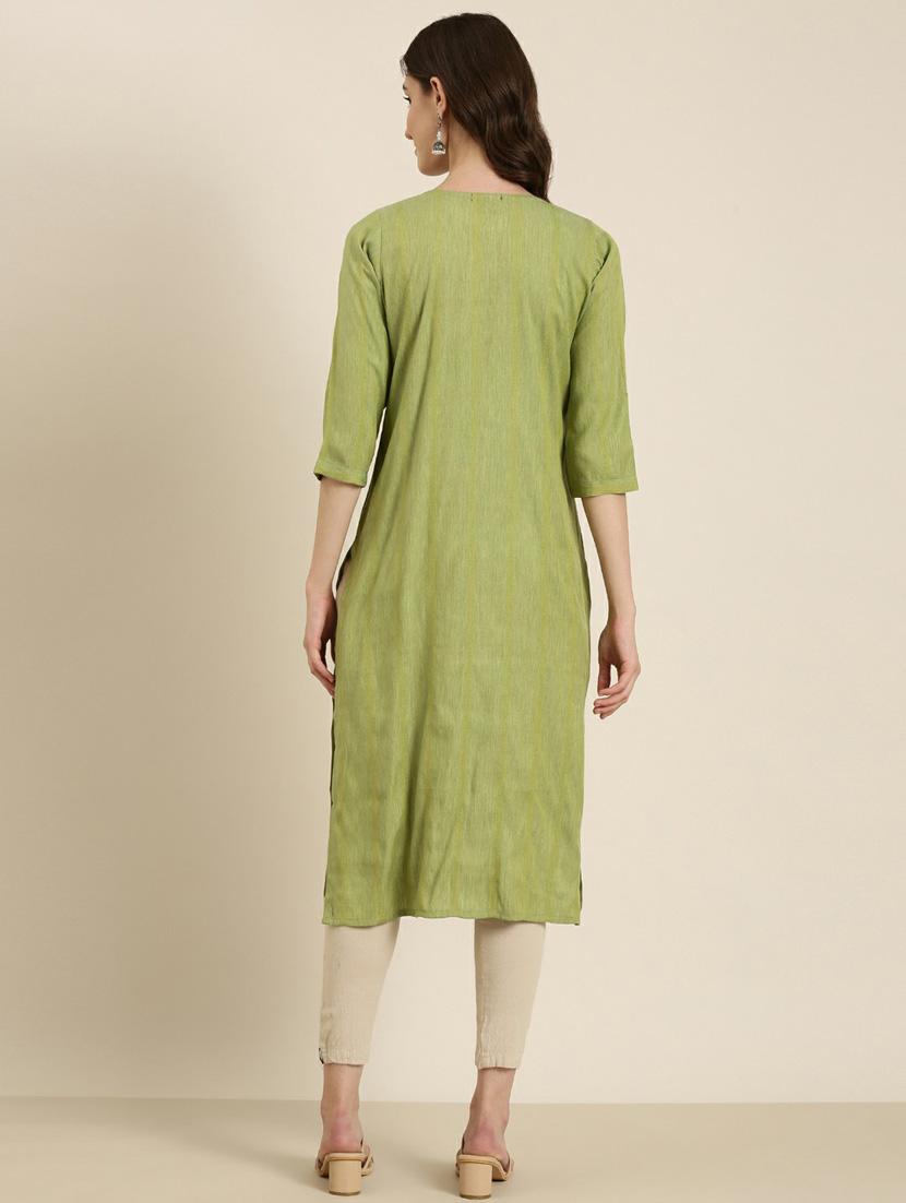 women's green round neck straight kurta - 20252269 - Standard Image - 2