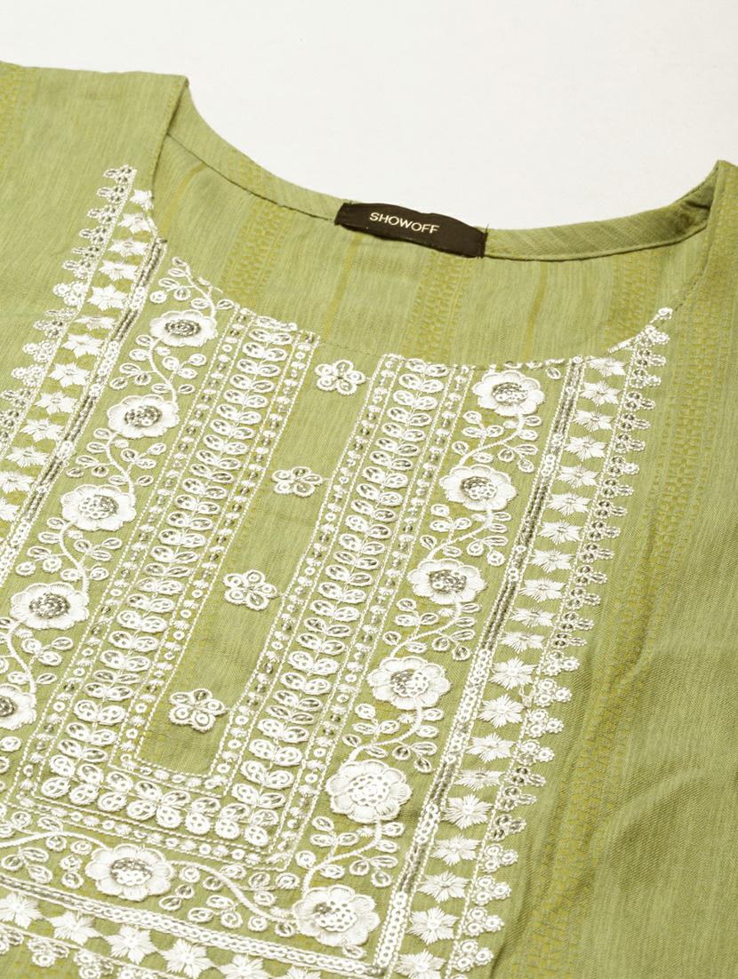 women's green round neck straight kurta - 20252269 - Standard Image - 7
