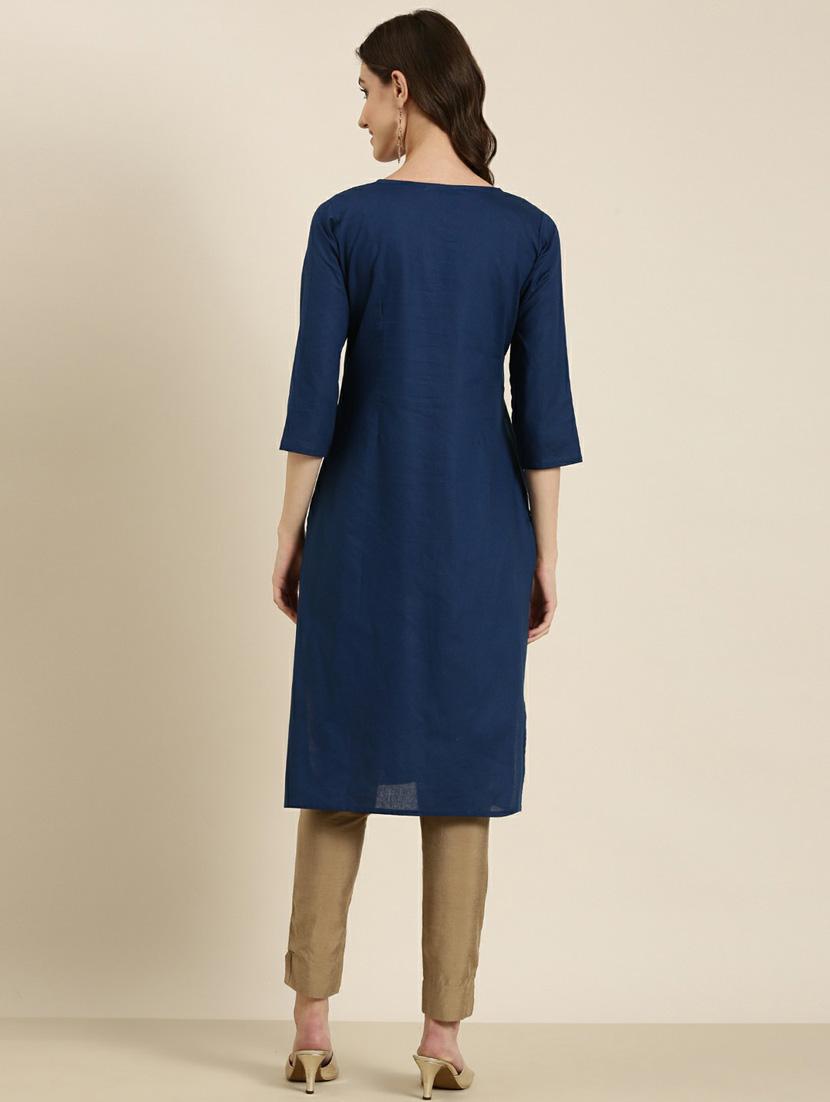 women's blue round neck straight kurta - 20252282 - Standard Image - 2